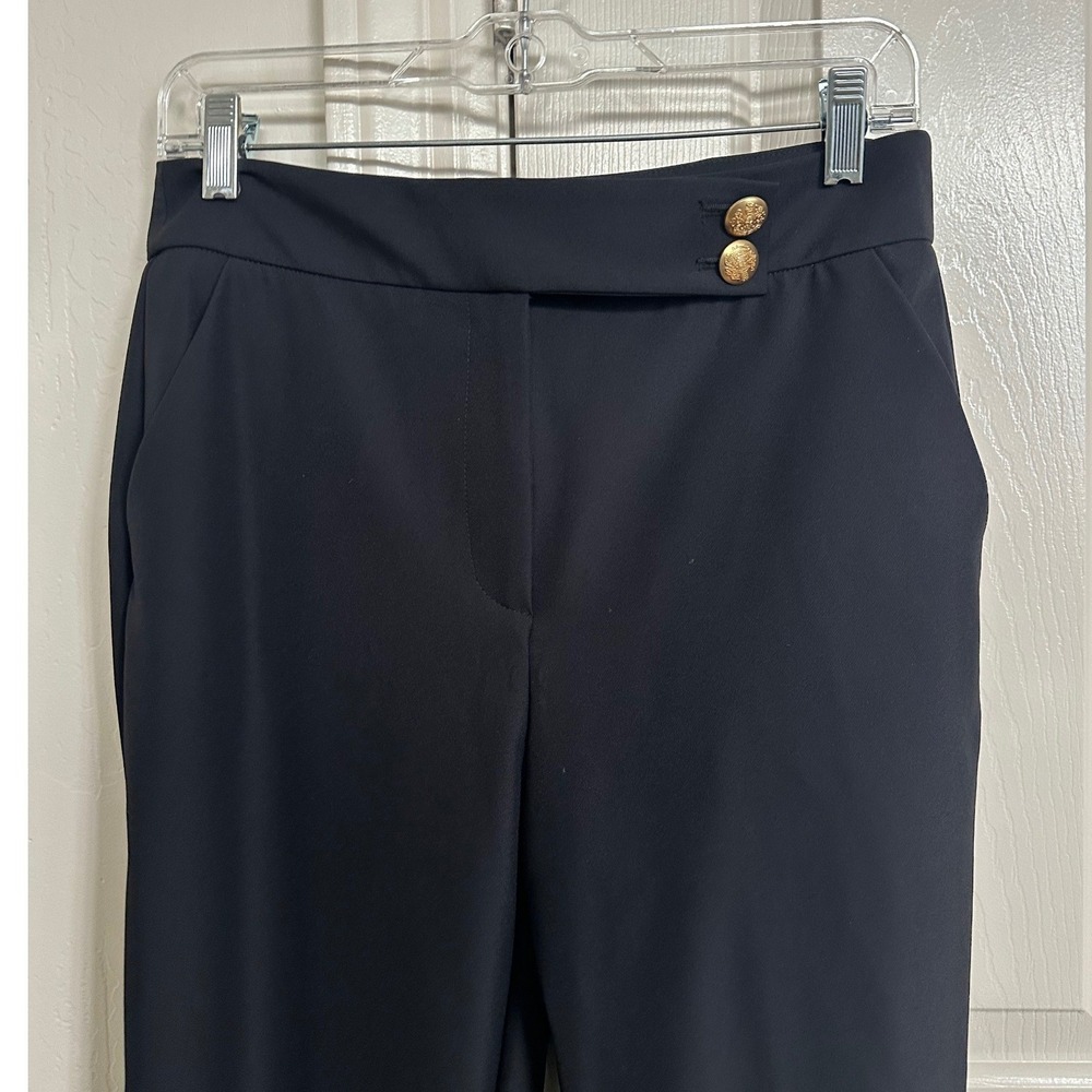 Quince Ultra-Stretch Scuba Slim Ankle Pants Black Gold Button 8 - Picture 7 of 9